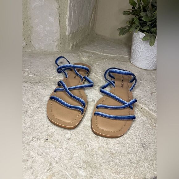 Lucky Brand Bizell Blue Strappy Stretch  Square Toe Slip On Sandals sz 6.5 - Picture 3 of 5